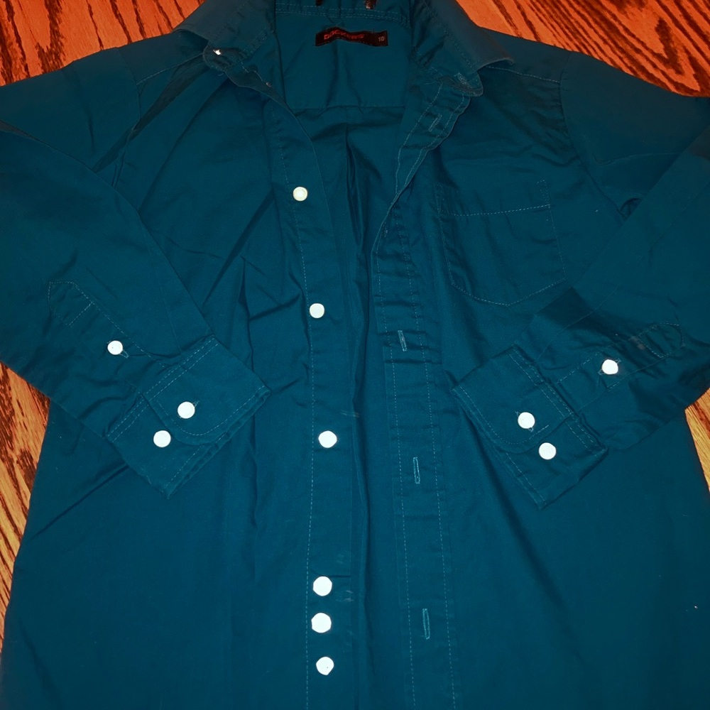 NWOT BOYS DOCKERS BUTTON UP SZ 10 teal